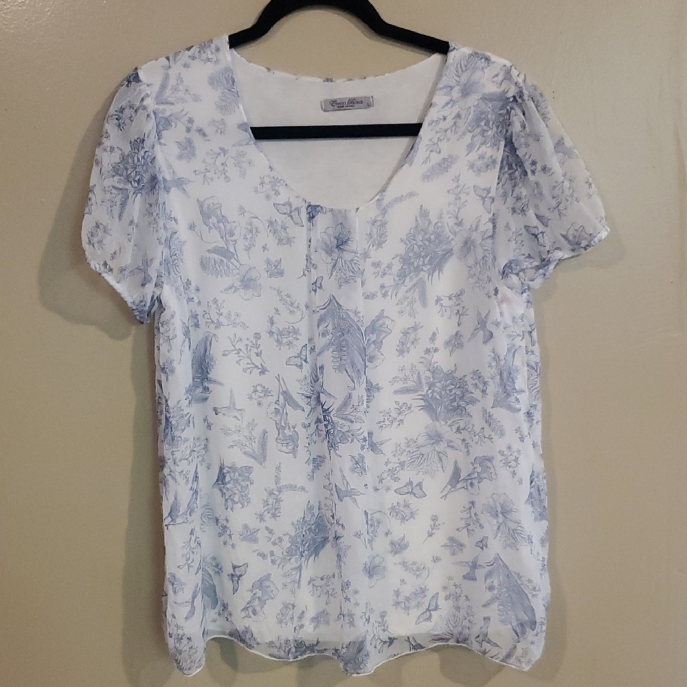 Elena Baldi Blue and White Short Sleeve Blouse